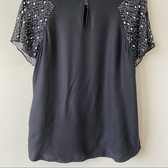 REBBECA Taylor -Silk Rhinestone Sleeve/Neckline Detail Dressy Blouse - Picture 8 of 11
